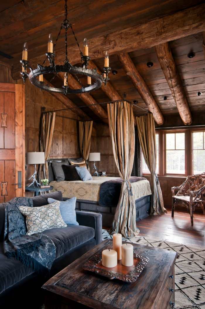 romantische-schlafzimmer-landhausstil-dekoration-metall-himmelbett-vorhang