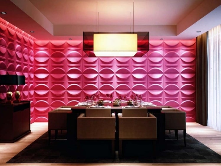 wandgestaltung-esszimmer-3d-wandplatten-pink-indirekte-beleuchtung