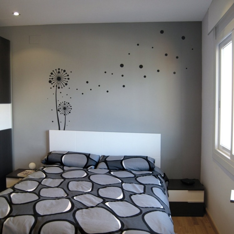 wandtattoo pusteblume deko-schlafzimmer-grau-schwarz-abstrakt