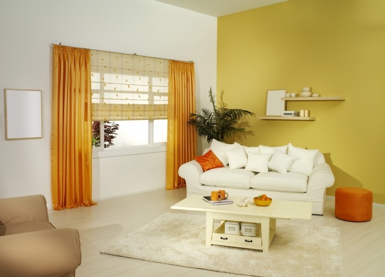 Wohnideen für die Farbe -gelb-wohnzimmer-orange-akzente