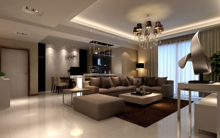 Beispiele zum Wohnzimmer einrichten brauntoene-indirekte-beleuchtung