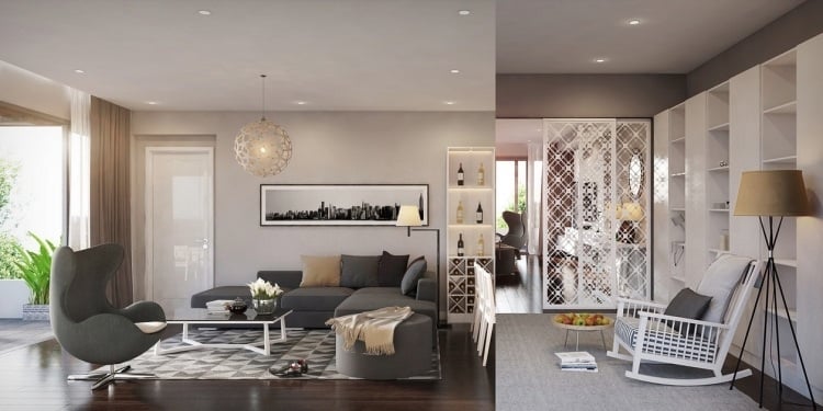 Beispiele zum Wohnzimmer einrichten grau-weiss-beleuchtungsideen