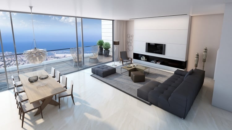 Beispiele zum Wohnzimmer einrichten offenes-konzept-minimalistisch-balkon-essbereich