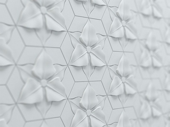 3D-Wandpaneele-Fliese-Faserzement-Blumenmotiv-FLORENTIN-KAZA-Concrete