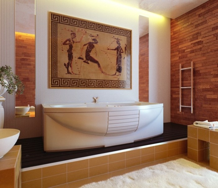 Badezimmer-Vorschläge-Griechischer-stil-Wandgestaltung-Fliesen-Holzlook