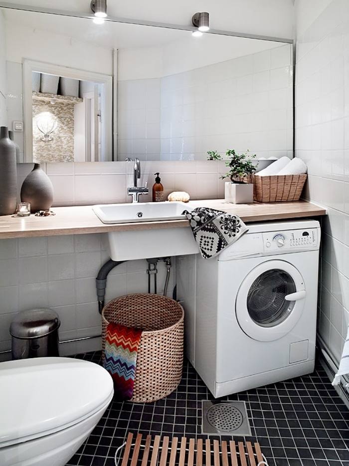 Badezimmer-Vorschläge-praktisches-Bad-im-skandinavischen-Stil-schwarz-weiß