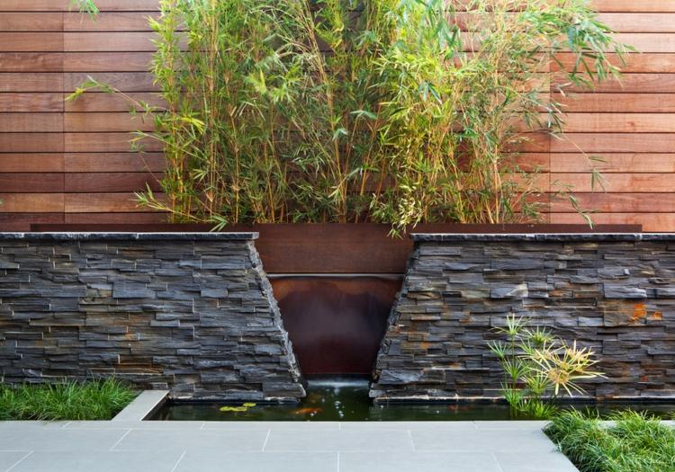 Bambus im Garten Sichtschutz-Ideen-Wasserspiele-modern