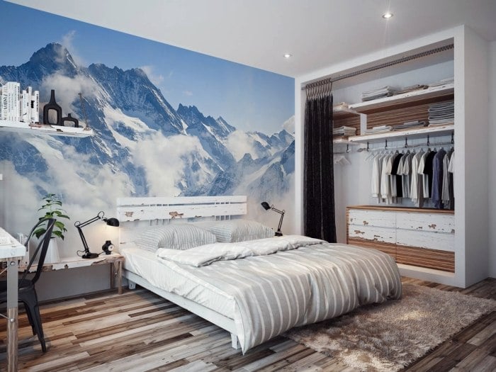 Bildtapete-als-Wanddeko-Gebirge-Schnee-Gipfel-Schlafzimmer