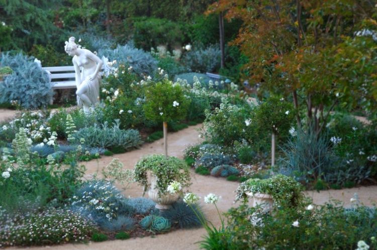 Gartengestaltung-mit-Bildern-Gartenwege-Sukkulenten-und-Rosenbäumchen