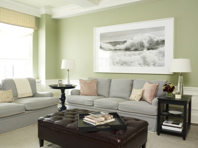 Grün Wohnzimmer Wandgestaltung schwarz weiß Foto