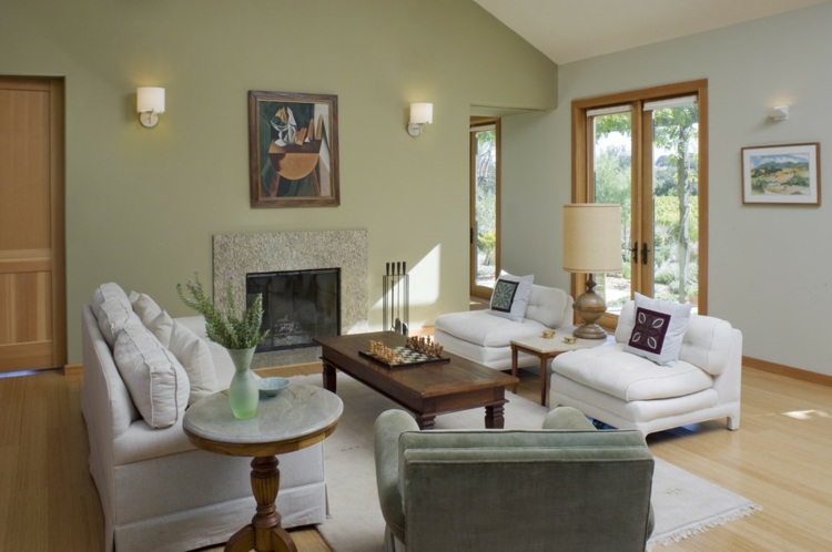 Grün Wohnzimmer weiße Möbel klassische Einrichtung