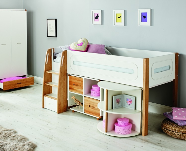Kinderzimmer Mädchen 2015 Hochbett Holz modular Spielraum unten