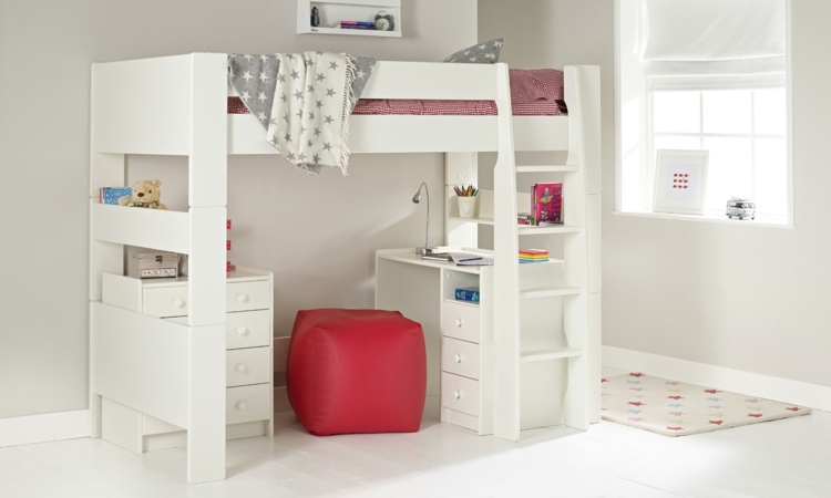 Kinderzimmer Mädchen 2015 Sitzsack Ideen rote Farbe weißes Bett
