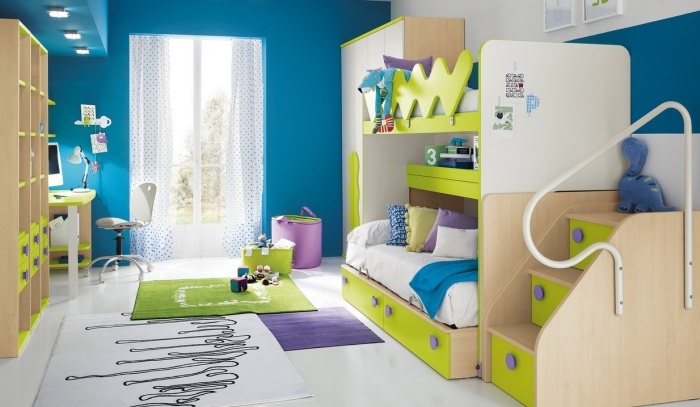 Kinderzimmergestaltung-modern-Ideen-Vibrierende-Farben-Etagenbett