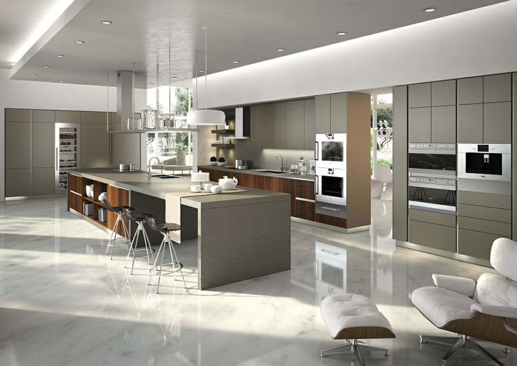 Moderne-modulare-Küche-Essplatz-Grau-Farbe-Fronten