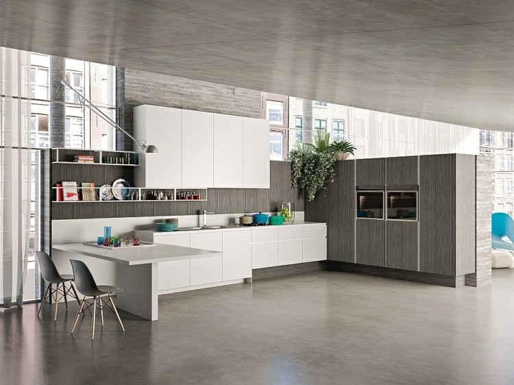 Moderne-modulare-Küche-weiße-Hochglanz-Fronten-Eckküche