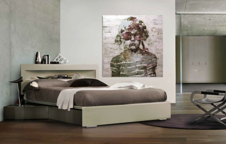 Schlafzimmer Ideen 2015 Gemälde Wand Nachttisch beige Farbe