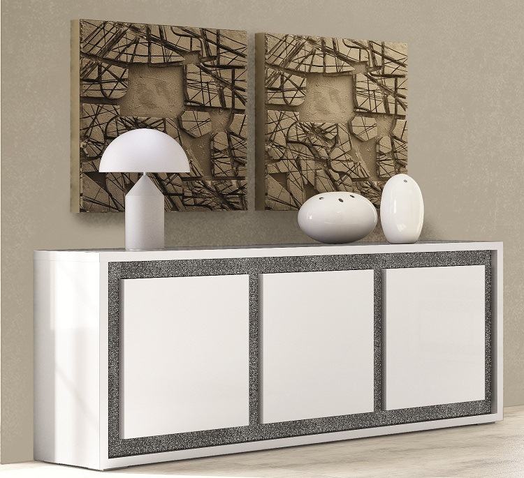 Sideboard weiß Hochglanz italienisch Design Möbel silberne Kanten Fronten