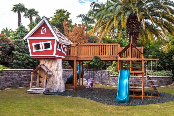 Spielgeräte Garten Baumhaus selber bauen Ideen Spielplatz