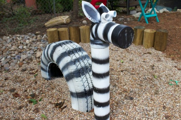 Spielgeräte Garten Sandkasten Hüpftiere Zebra selber machen
