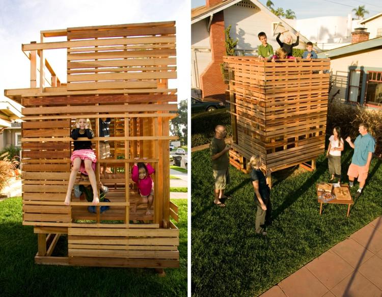 Spielhaus-Garten-Holz-Konstruktion-selber-bauen-Ideen