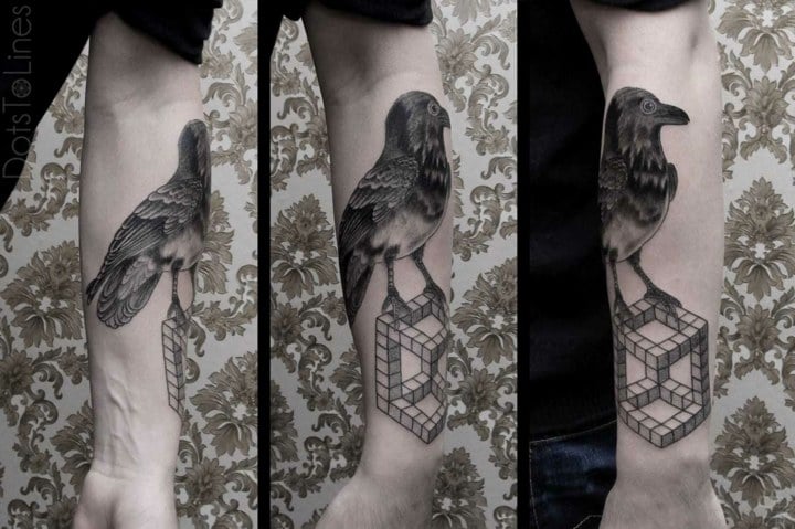Unterarm-Tattoo-Ideen-Motive-Rabe-Frauen-3D
