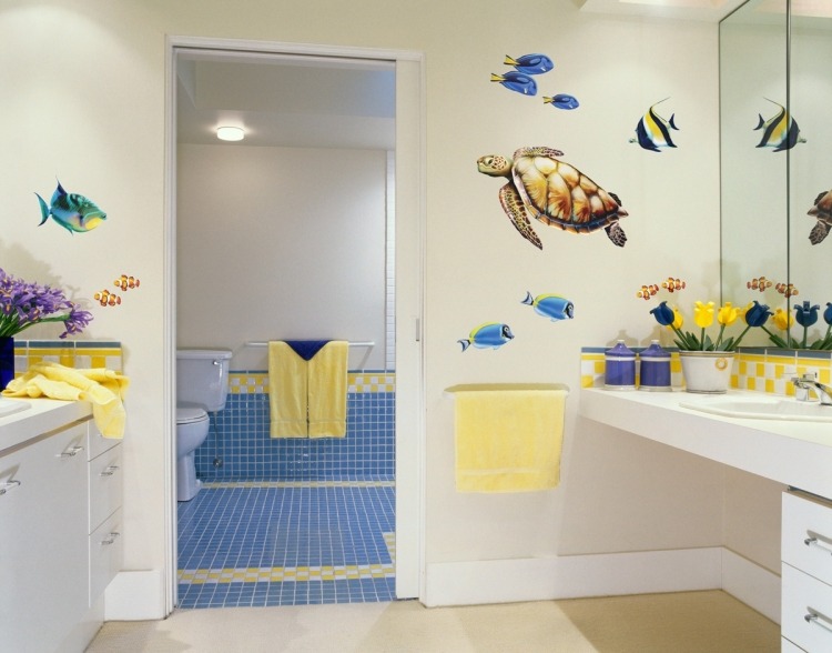 Wandtattoo-im-Kinderzimmer-Badezimmer-Ozean-Motive-Fische-Schildkröte