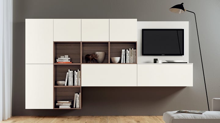 Wohnwand moderne Wohnzimmer Fernseherschrank Schubladen Holz