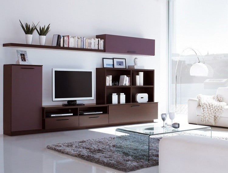 Wohnwand moderne Wohnzimmer Mediaschrank Wandregale Kirschenholz rosa