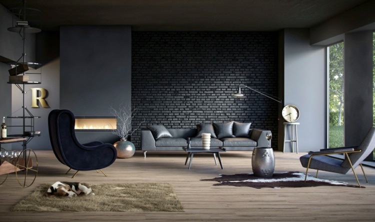 Wohnzimmer Ideen Anthrazit graue Wandfarbe Gestaltung