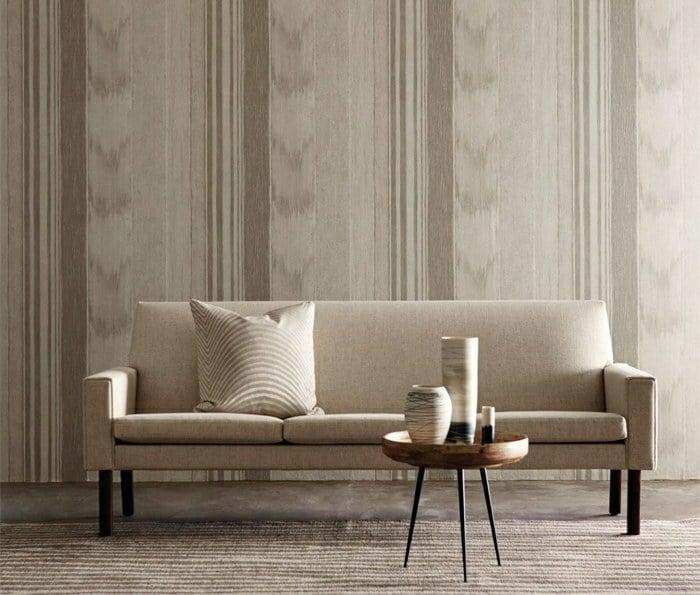 Wohnzimmer Wandgestaltung Tapeten Textur Streifen Beige Grau