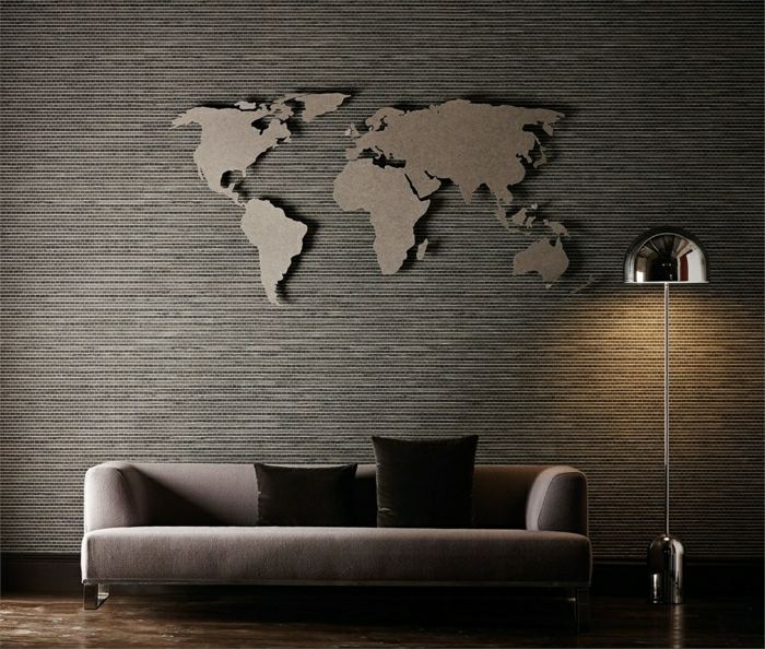 Wandgestaltung Weltkarte Stehlampe Sofa Set