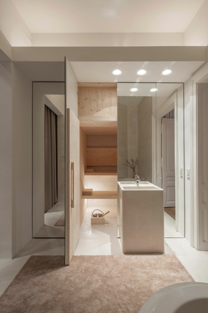 apartment wien badezimmer waschbecken sauna spiegel