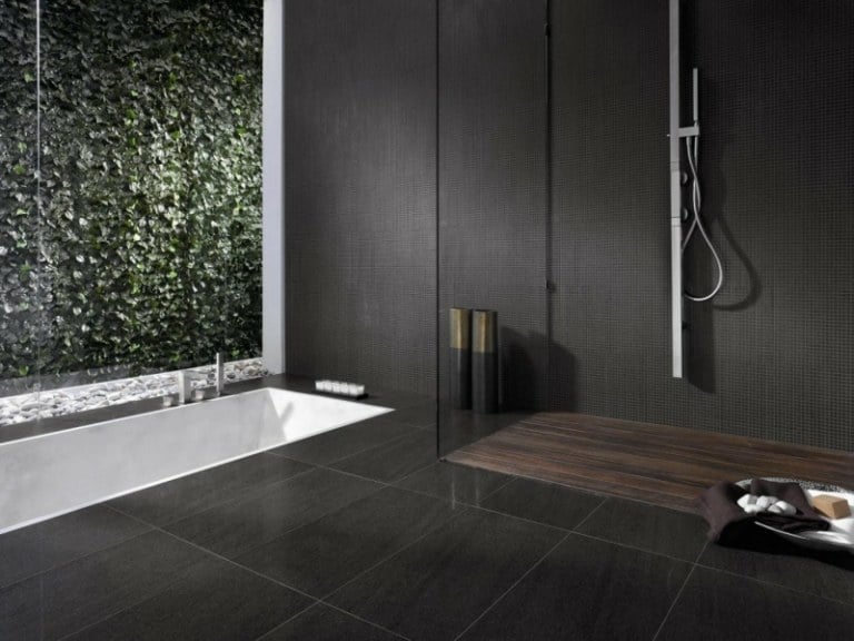 badezimmer fliesen 2015 schwarz eingelassene badewanne dusche bodeneben