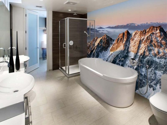 badezimmer-wanddesign-Bildtapete-Gebirge-bei-Sonnenaufgang