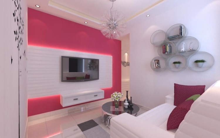 dekorationsideen-wohnzimmer-pinke-akzentwand-led-beleuchtung-tv-wandpaneele