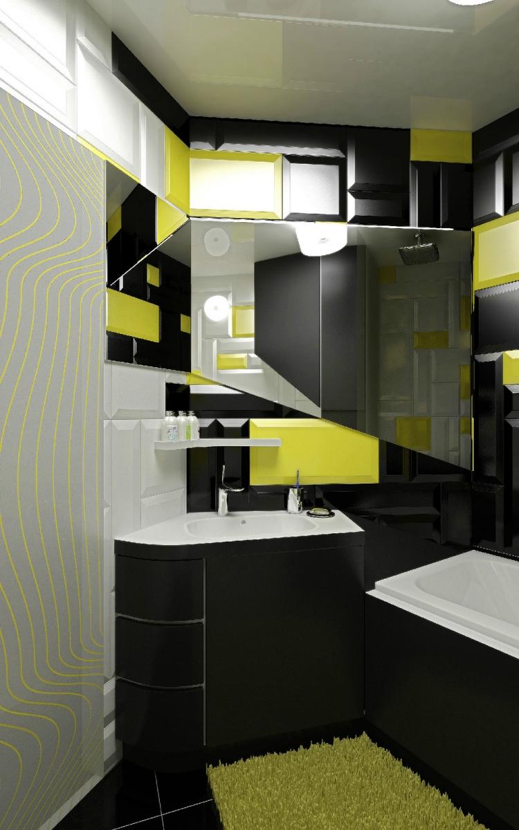 geometrische-fliesen-schwarz-weiss-gelb-kleines-badezimmer