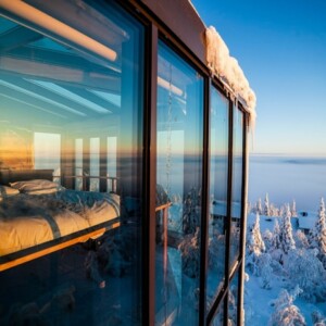 hotel aussicht schlafzimmer apartment wald winter urlaub finnland