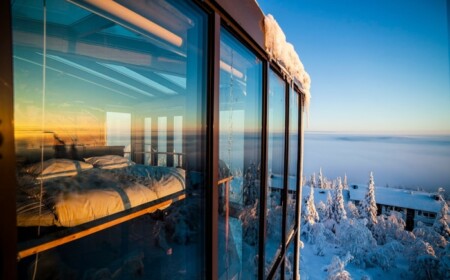 hotel aussicht schlafzimmer apartment wald winter urlaub finnland