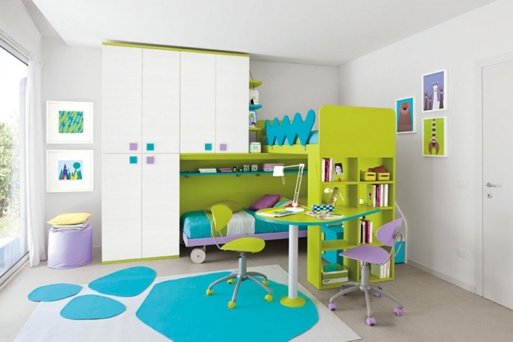 Kinderzimmer gestalten -ideen-hochbett-schreibtisch-kleiderschrank