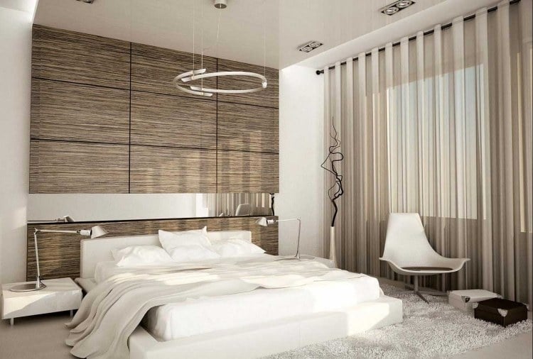 kleine-schlafzimmer-modern-holzpaneele-weisses-bett