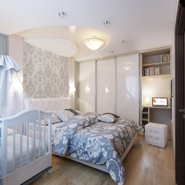 kleine-schlafzimmer-modern-weiss-hellgrau-babybett