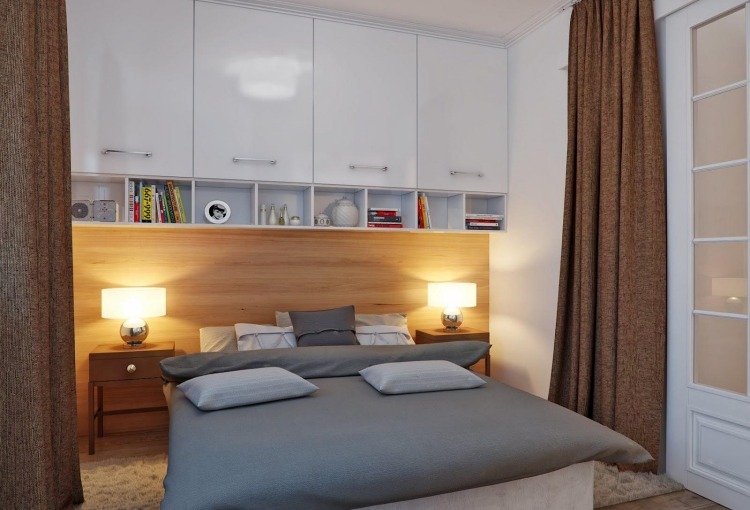 kleine-schlafzimmer-modern-weisse-oberschranke-holz-wandpaneele