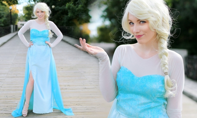 kostüm ideen zum fasching elsa frozen hellblau kleid peruecke blond