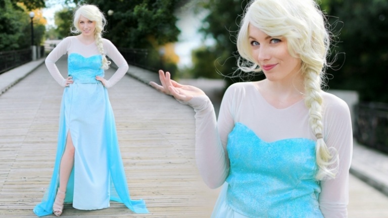 kostüm ideen zum fasching elsa frozen hellblau kleid peruecke blond