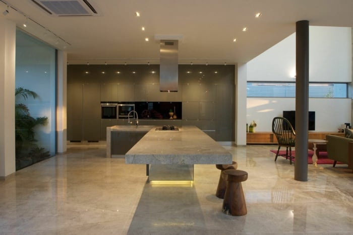 küche hochglanz grau marmorfußboden arbeitsplatte indoor garten