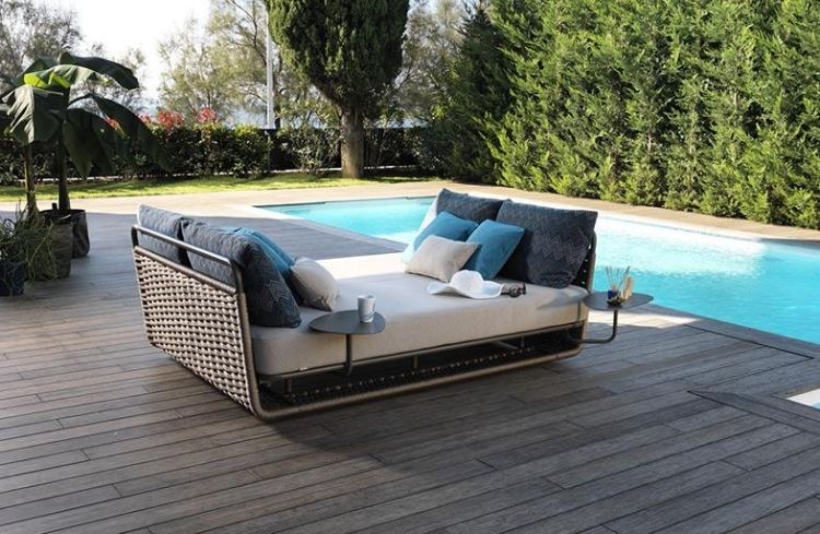 Gartenmöbel Ideen 2015 Lounge day-bed-zwei-seitentische-alu