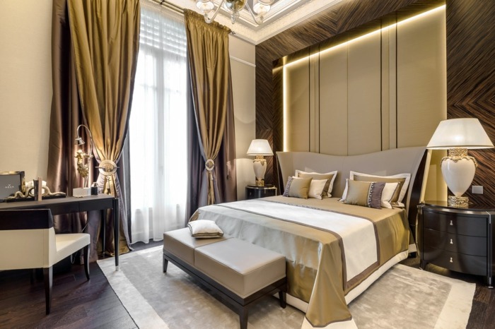 luxus wohnung schlafzimmer indirekte beleuchtung tagesdecke elegant