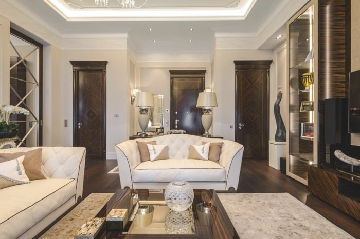 luxus wohnung wohnzimmer sofa weiß tür holz