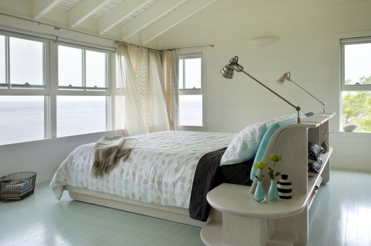moderne- Schlafzimmer Gestaltung bett-integrierten-regalen-mitte-raumes